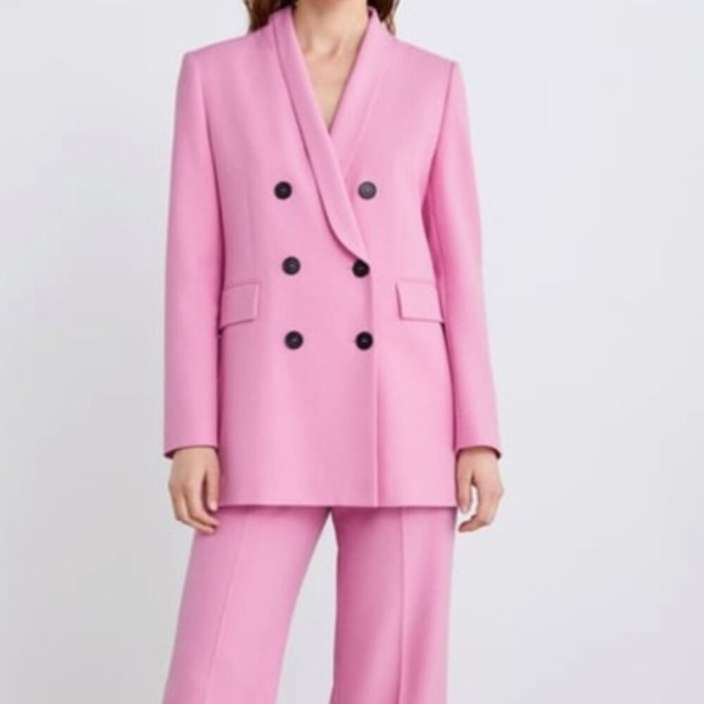 NWT ZARA Double Breasted Blazer Jacket PINK size SMALL